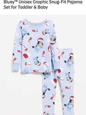 Bluey Light Blue Holiday Print Infants Pajama Set 12-18mos